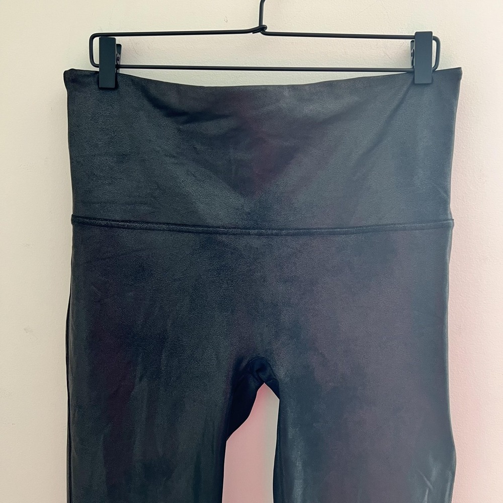 Spanx Leggings Womens 2X Black Faux Leather‎ High Rise Tummy Control Pants - Picture 3 of 8
